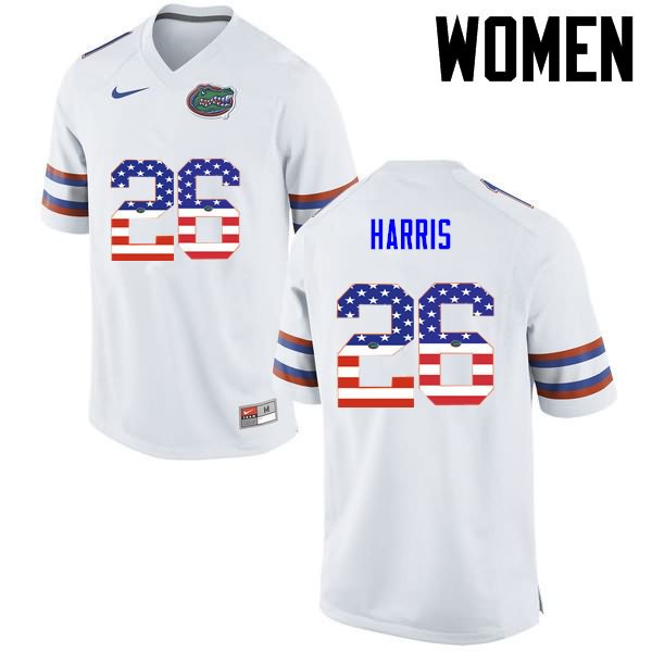 NCAA Florida Gators Marcell Harris Women's #26 USA Flag Fashion Nike White Stitched Authentic College Football Jersey EXS3764EM